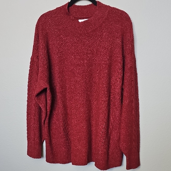 Lauren Conrad XL Oversized Cozy Red Knit Cable knit Mock Neck Sweater XL - Picture 1 of 7